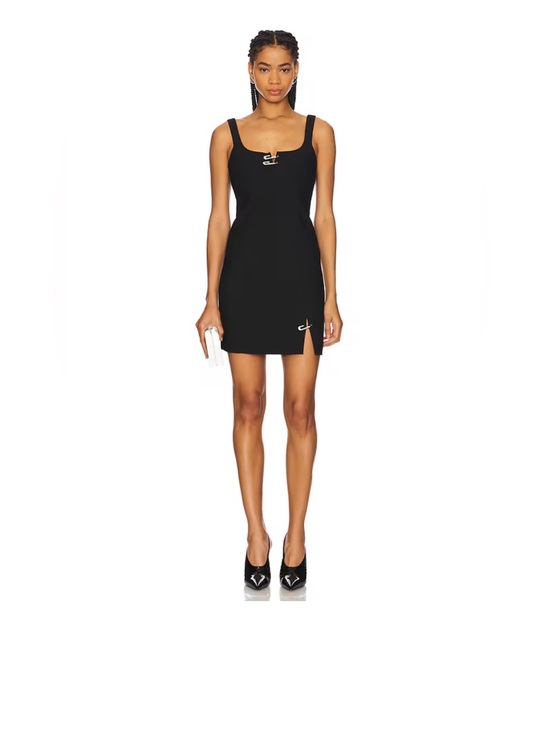 CINQ A SEPT Dresses & Skirts - NEW CINQ A SEPT BLACK SLEEVELESS MINI DRESS WITH OVERSIZED BLING SAFETY PINS